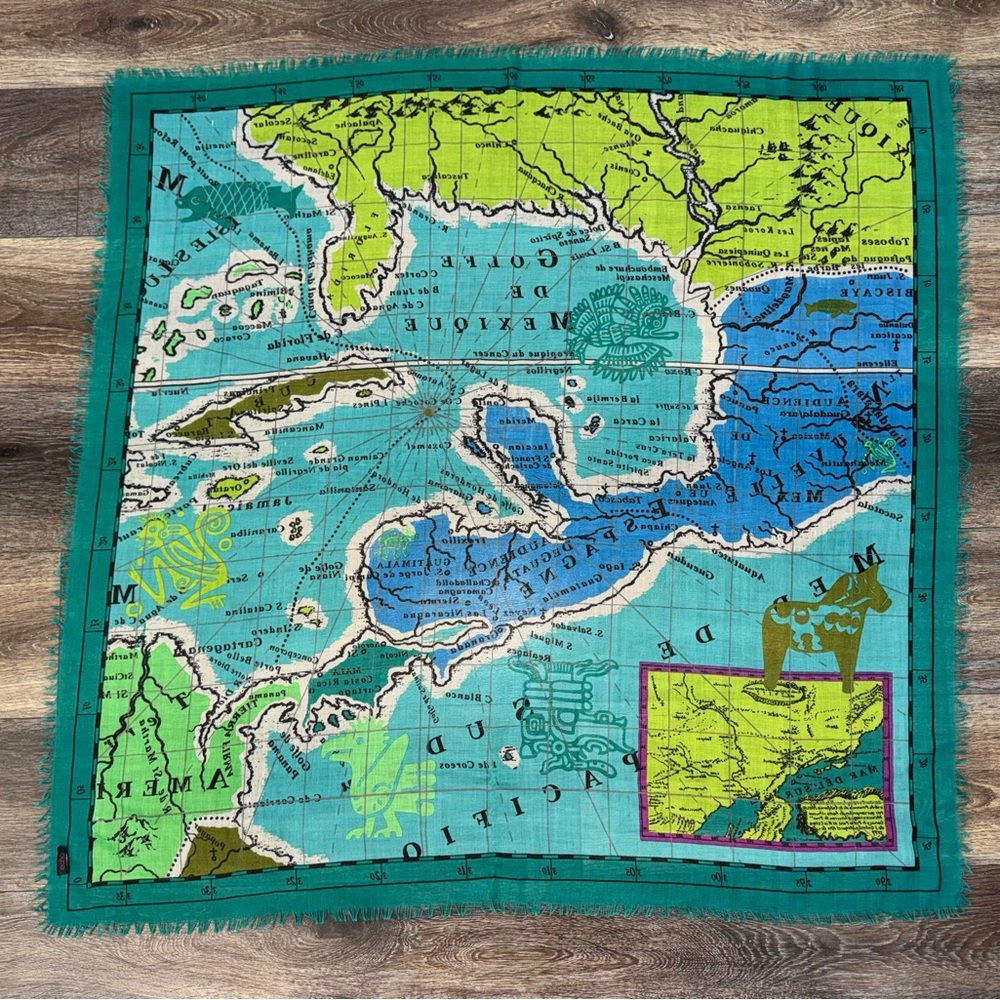 Echo Gulf of Mexico Map Lightweight Scarf Wrap Shawl in Teal Green Rare Design! - Picture 3 of 11